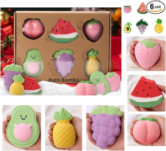 Bath Bombs for Teen Girls Boys– Fruit Shaped, Handmade Natural & Non-Toxic with Surprise Inside, Colorful Fun Bath Stuff for Kids Ages 3+