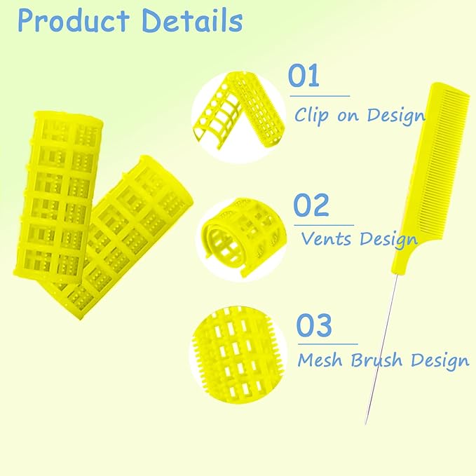 24PCS Plastic Heatless Hair Rollers Set 2.0cm/0.8in Yellow Self Grip Snap on Rollers Hairdressing Curlers Tools for DIY Hairdressing Hair Salon