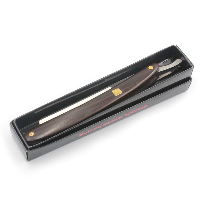 Straight Razor, Wooden Straight Edge Razor for Man Stainless Steel Manual Straight Razor, Cutthroat Rosewood Razor, Natural Wood Scale Vintage Razor Barber Razor