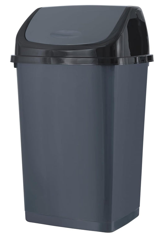 Superio Kitchen Trash Can 13 Gallon with Swing Lid, Plastic Tall Garbage Can Outdoor and Indoor, Large 52 Qt Recycle Bin and Waste Basket for Home, Office, Garage, Patio, Restaraunt (Grey/Black)