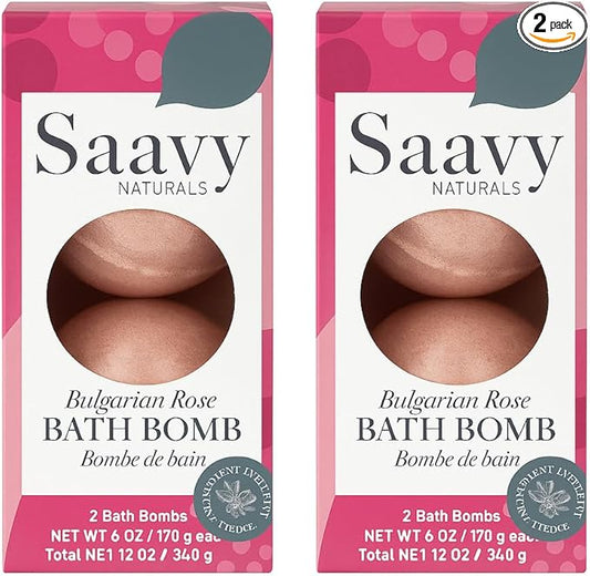 Saavy Naturals Bath Bombs, Indulgent Bulgarian Rose Scent, Gentle Moisturizig Formula, Foaming Fizz Bubbles, Gift for Women and Kids, 6 Oz Each, 2 Pack