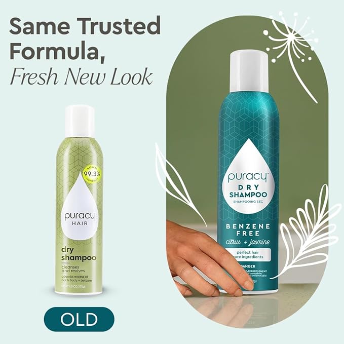 Puracy Natural Dry Shampoo For Women - Plant-Powered Cleansing Volumizing Revitalizing Dry Shampoo As Seen on TikTok, Benzene-Free, Non-Toxic, Oil Absorbing for All Hair Types (Citrus & Jasmine, 12oz)