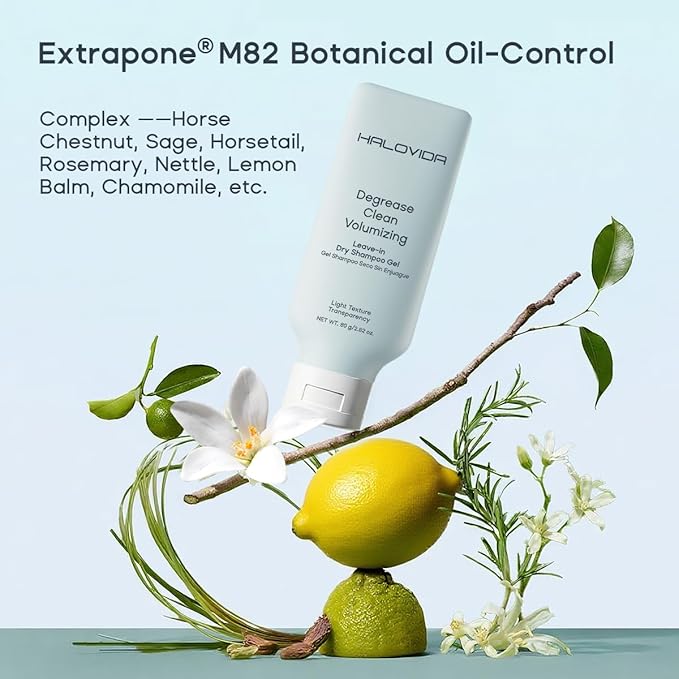 HALOVIDA Leave-in Dry Shampoo Gel, Instant Oil Absorption & Volume, Light Texture Transparency, Non-Aerosol, Safe & Clean with Natural Ingredients, 2.82 oz