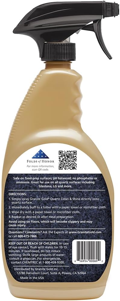 Granite Gold Quartz Clean & Shine Streak-Free Cleaner Deeps Cleans and Polishes All Quartz Surfaces Including Silestone, LG, and More, 24 Fl Oz (Pack of 1)