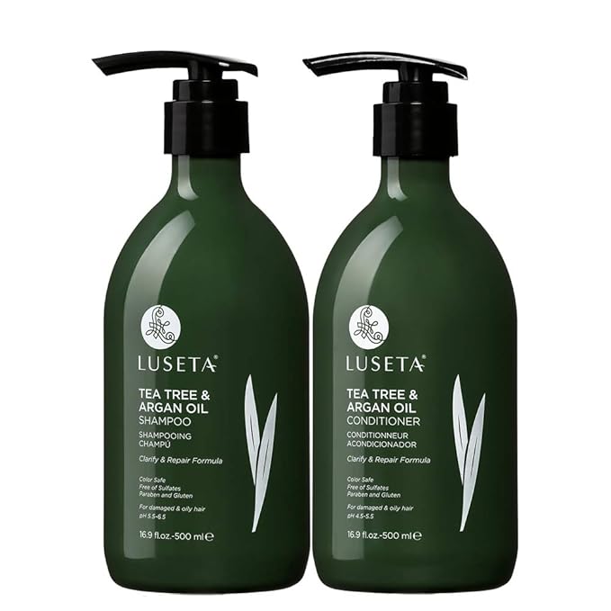 Luseta Shampoo and Conditioner Set with Tea Tree and Argan Oil for Oily Hair Clarifying, Fighting Dandruff Sulfate Paraben Free for Men and Women 2x16.9oz