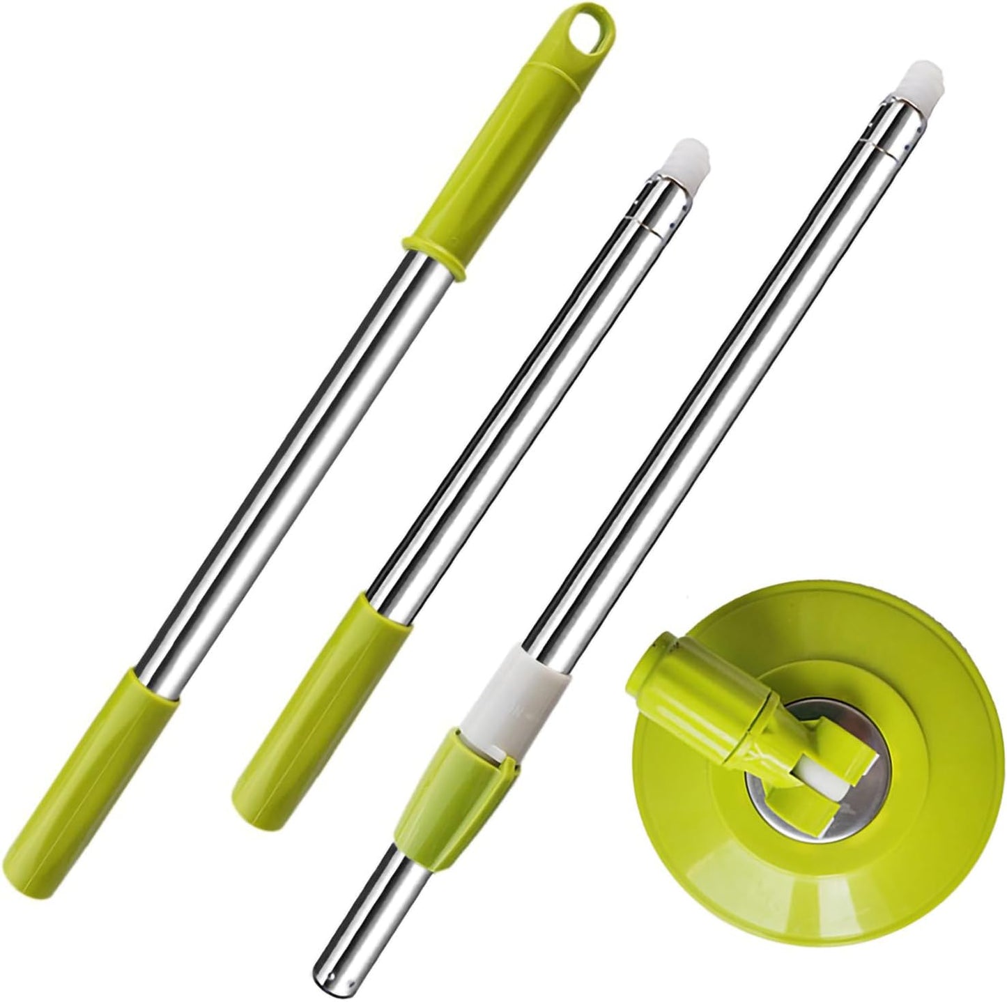 Extended Spin Mop Replacement Mop Handle, Upgraded 60-inch 360 Degrees Rotating Telescopic Replacement Mop Stick for Spin Mop Bucket Cleaning System Floor Cleaning (Plastic Disc, Green)