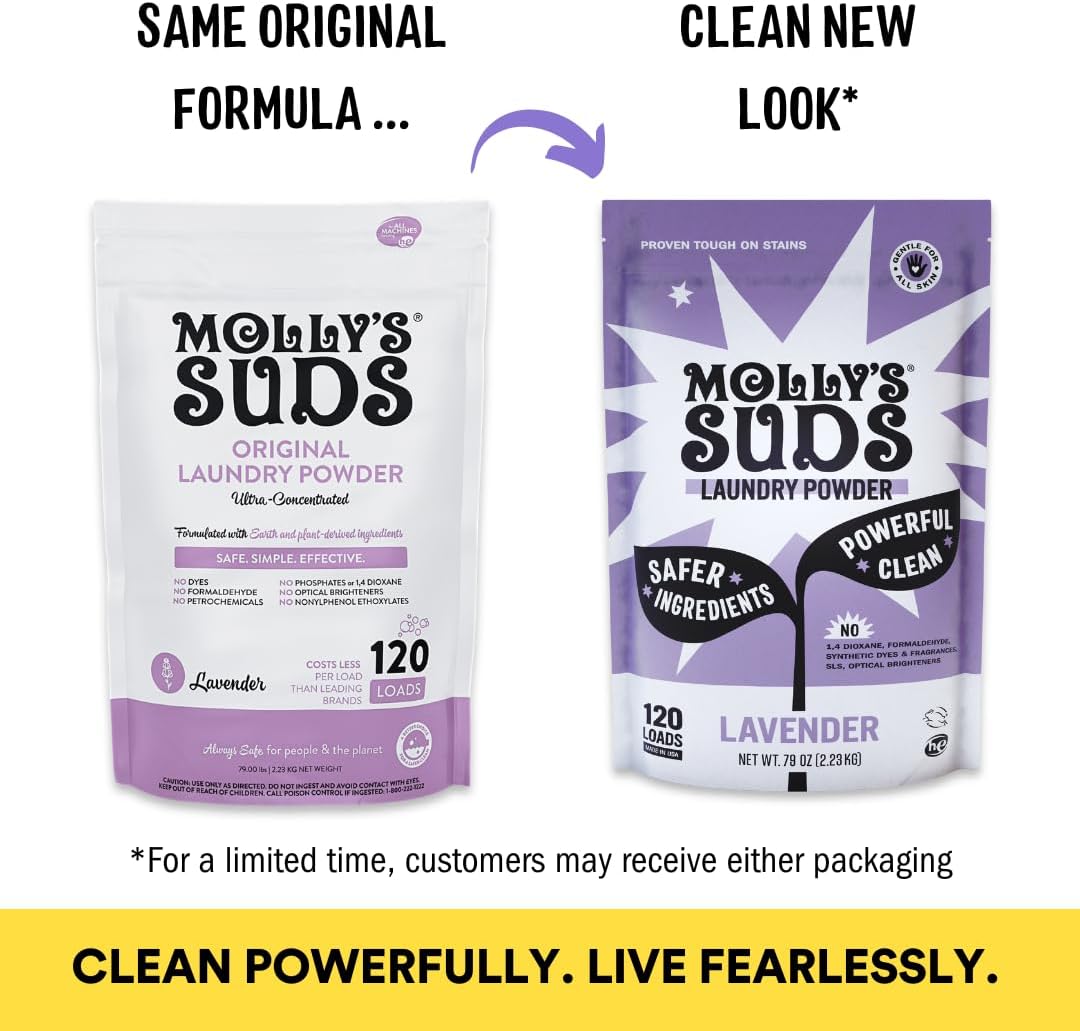 Molly's Suds Original Laundry Detergent Powder | Clean Laundry Detergent Powder for Sensitive Skin | Simple, Effective Ingredients, Stain Fighting | 120 Loads (Lavender)