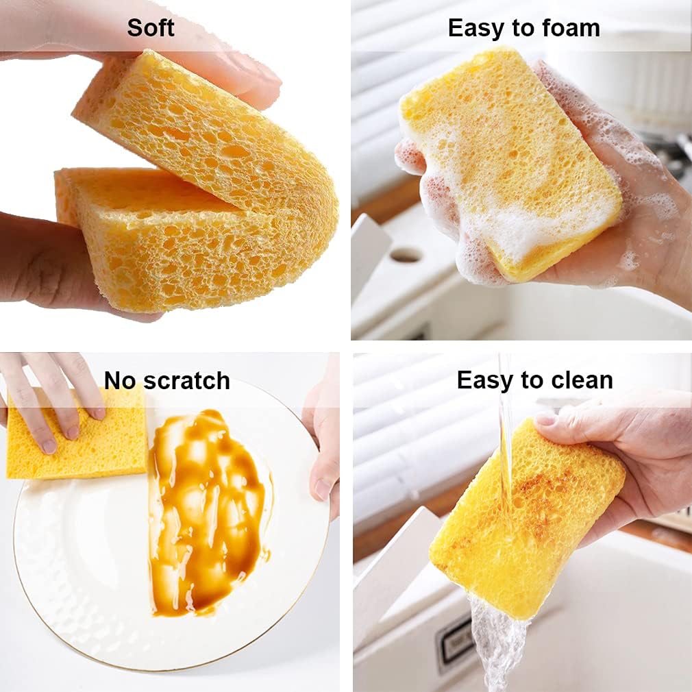 METUUTER 12-Count Cleaning Scrub Sponge- Compressed Cellulose Sponges Non-Scratch Natural Sponge for Kitchen Bathroom Cars, Funny Cut-Outs DIY