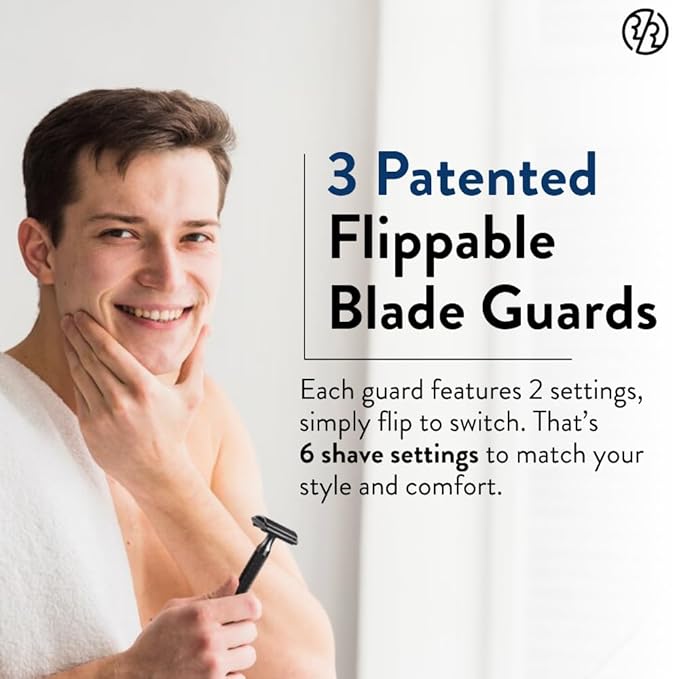 Rockwell Razors 6S Matte Black Safety Razor for Sensitive Skin. Reduces Razor Burn and Irritation. Comes with 6 Adjustable Shave Settings and 5 Recyclable Blades. Reusable Razor for Men and Women.