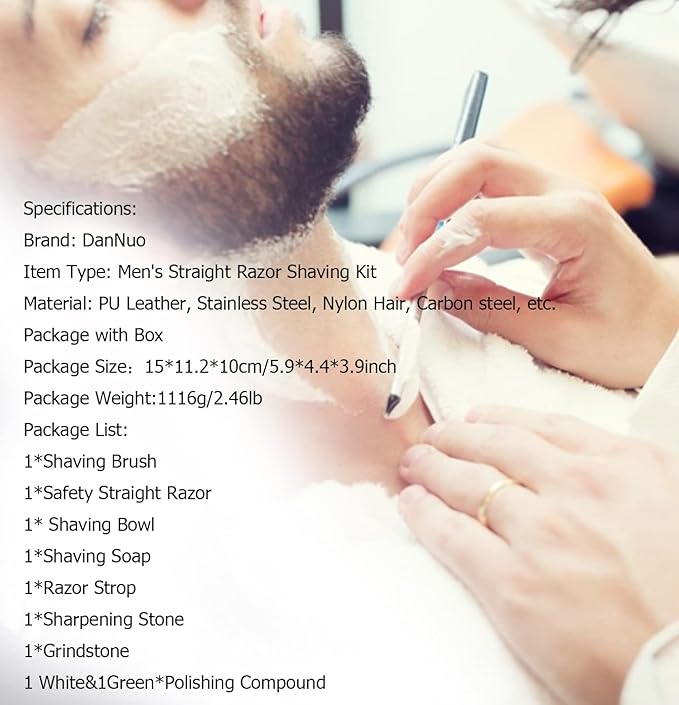 DanNuo Safety Straight Razor Shaving Set for Men with Shaving Brush Browl Barber Razor Strop Sharpening Stone Shaving Soap Polishing Compound Gift Set