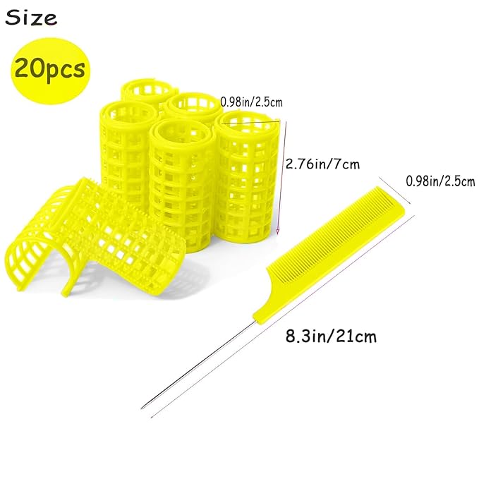 20PCS Plastic Hair Rollers Set 2.5cm/1in Heatless Rollers Hair Curlers Self Grip Rollers Tools for DIY Hairdressing Hair Salon(Yellow)