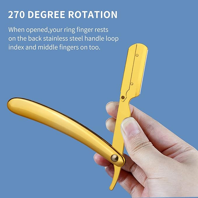 Professional Straight Razors for Men, Barber Straight Edge Razor Stainless Steel Barbero Shaver for a Smooth & Precise Shave for Men's Shaving (Gold)