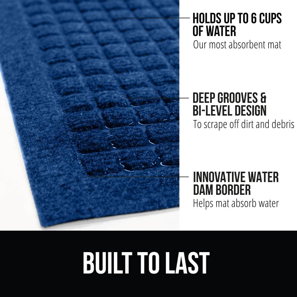 GORILLA GRIP Front Door Mat, 47x35, Indoor Outdoor Ultra Absorbent HydroAbsorb Doormat, Absorbs Up to 6 Cups of Water, Stain and Fade Resistant, Rubber Backing Doormats, Captures Dirt, Blue