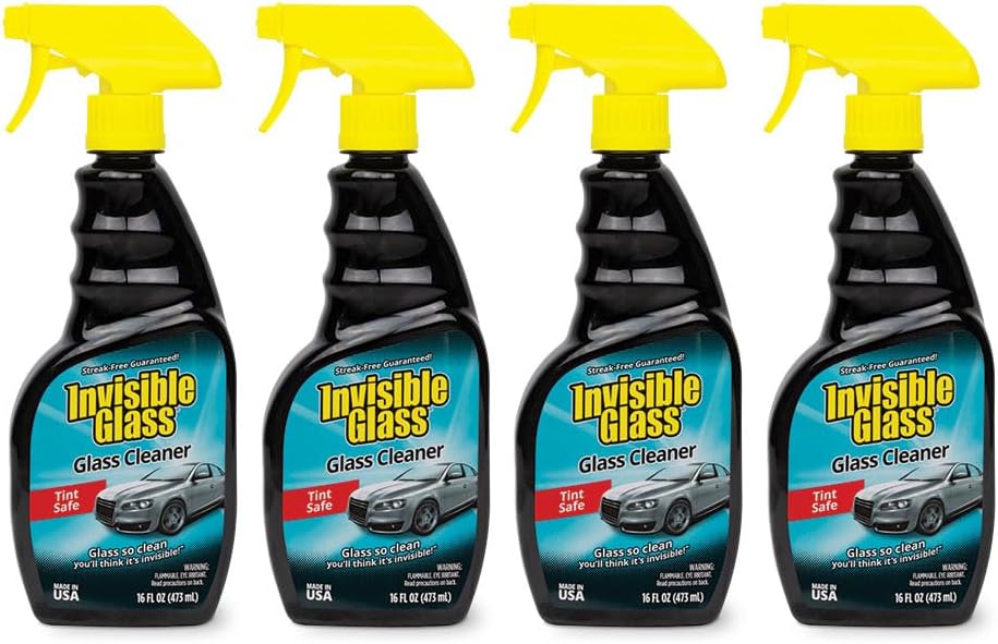 Invisible Glass 92163-4PK Premium Glass and Window Cleaner for Auto and Home Cleans Glass, Windows, Windshields, and More, Streak-Free, Ammonia-Free, Tint-Safe, 16 fl oz (Pack of 4)