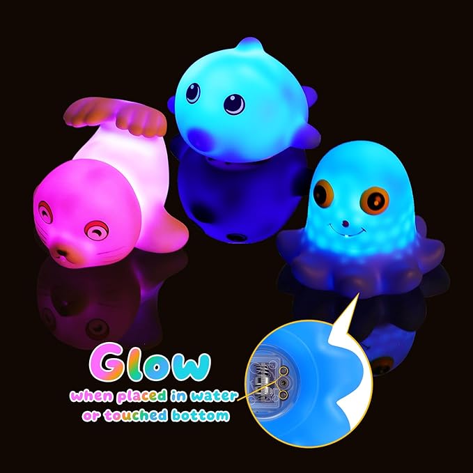 Bath Toys for Kids Ages 1-3, 14PCS Ocean Animal Bathtub Toys, Light Up Sensory Shower Toy Set for Baby 6-12-18 Months Bathtime, Birthday Gifts for Toddler Boys Girls 1 2 3 4 5 6 Years Old