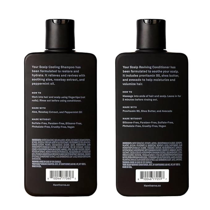 Hawthorne Men's Cooling Shampoo and Reviving Conditioner Set for Dry and Itchy Scalp - Sulfate Free, Paraben Free - 8 Fl Oz Each