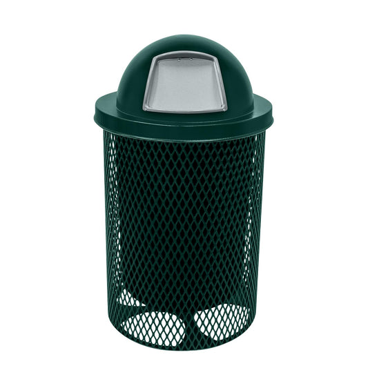 COATEDOUTDOORFURNITURE RDT-DGRN Heavy Duty 32 Gallon Round Trash Receptacle, Liner Included, Dark Green with Black Dome, Made in America