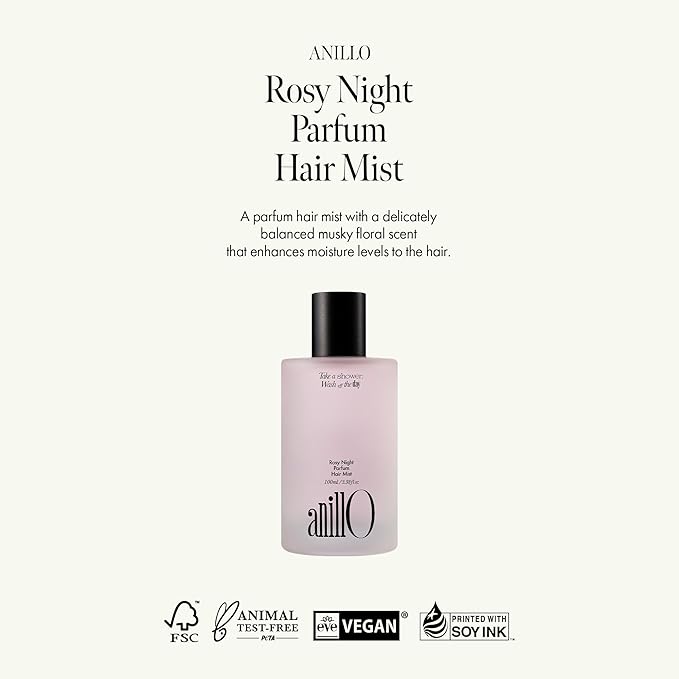 Rosy Night Vegan Hair Perfume Long-Lasting Floral Musky Scented with Damask Rose Extract, Rosehip Oil, Peptide Complex for All Hair Type, Free of Silicone & Parabens (3.38 fl. Oz)