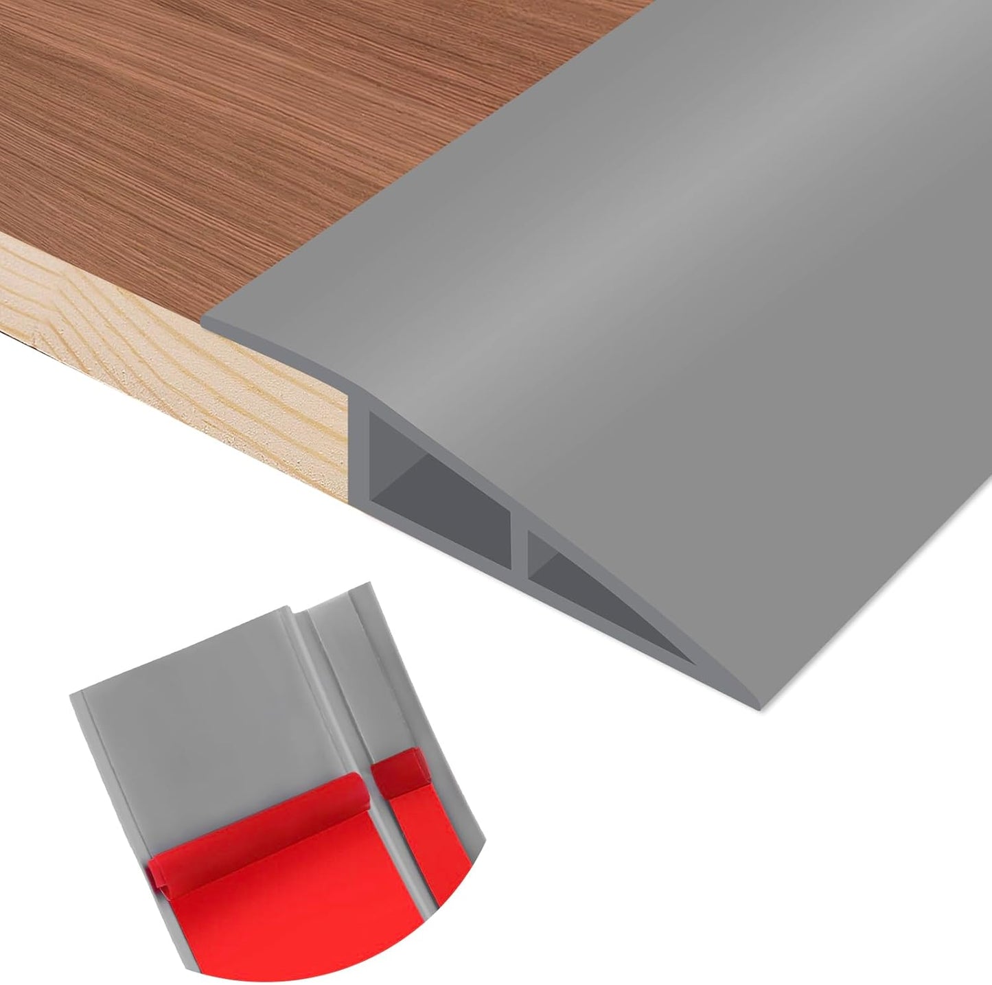 Floor Transition Strip Self Adhesive Vinyl Door Threshold for Doorways Carpet Edging Trim Overlap Edge Reducer for Laminate Floor, Carpet, Tile (Gray, 2/5" to 3/5", 10Ft)
