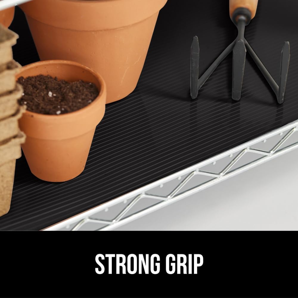 GORILLA GRIP DuraGuard Shelf Liner, Non-Adhesive Cabinet Liners for Kitchen Drawers, Shelves, Refrigerator, Pantry Storage, Bathroom Closet, Durable Waterproof BPA Free Ribbed Plastic, 12x10 Jet Black