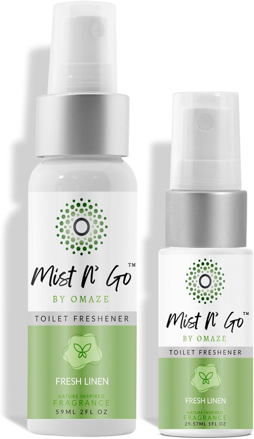 Mist N' Go Omaze Travel Toilet Spray Odor Eliminator - Fresh Linen Daily Pack (2oz + 1oz)