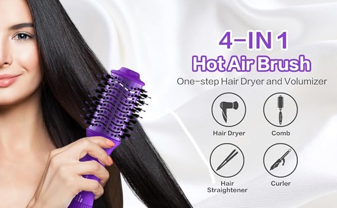 Dan Technology Blow Dryer Brush Hair Dryer Brush Hot Air Blowout Brush 120V 3 Speeds Oval Shape Volumizer Straightener Brush Faster Drying Mini Size Lightweight (Purple)