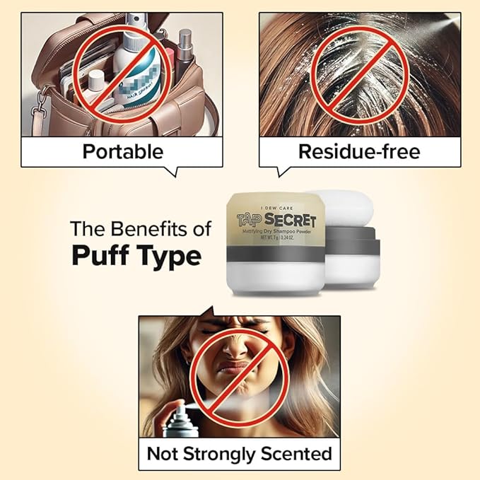 I DEW CARE Tap Secret Dry Shampoo Powder Refill with Biotin | Strengthening & Volumizing, Refillable, Travel size, Non-aerosol, Brunette, Korean Ginseng, Dry Shampoo for Women, 0.24 Oz