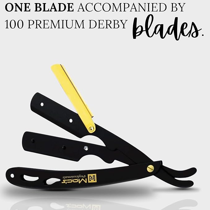 PROFESSIONAL B&G STRAIGHT Edge SHAVING RAZORS,with Black Premium Derby 100 Count Blades-Easy Blades Replacement Mechanism-100% Stainless Steel Macs-049BGP1 (B & G with Black Premium Blades)