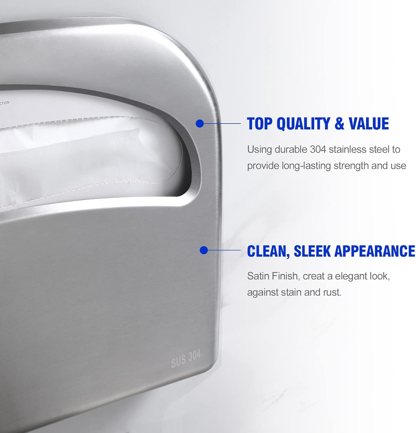 Toilet Seat Cover Dispenser Wall Mount Commercial, Half Fold Toilet Seat Cover Dispenser, 304 Stainless Steel, 16-Inch