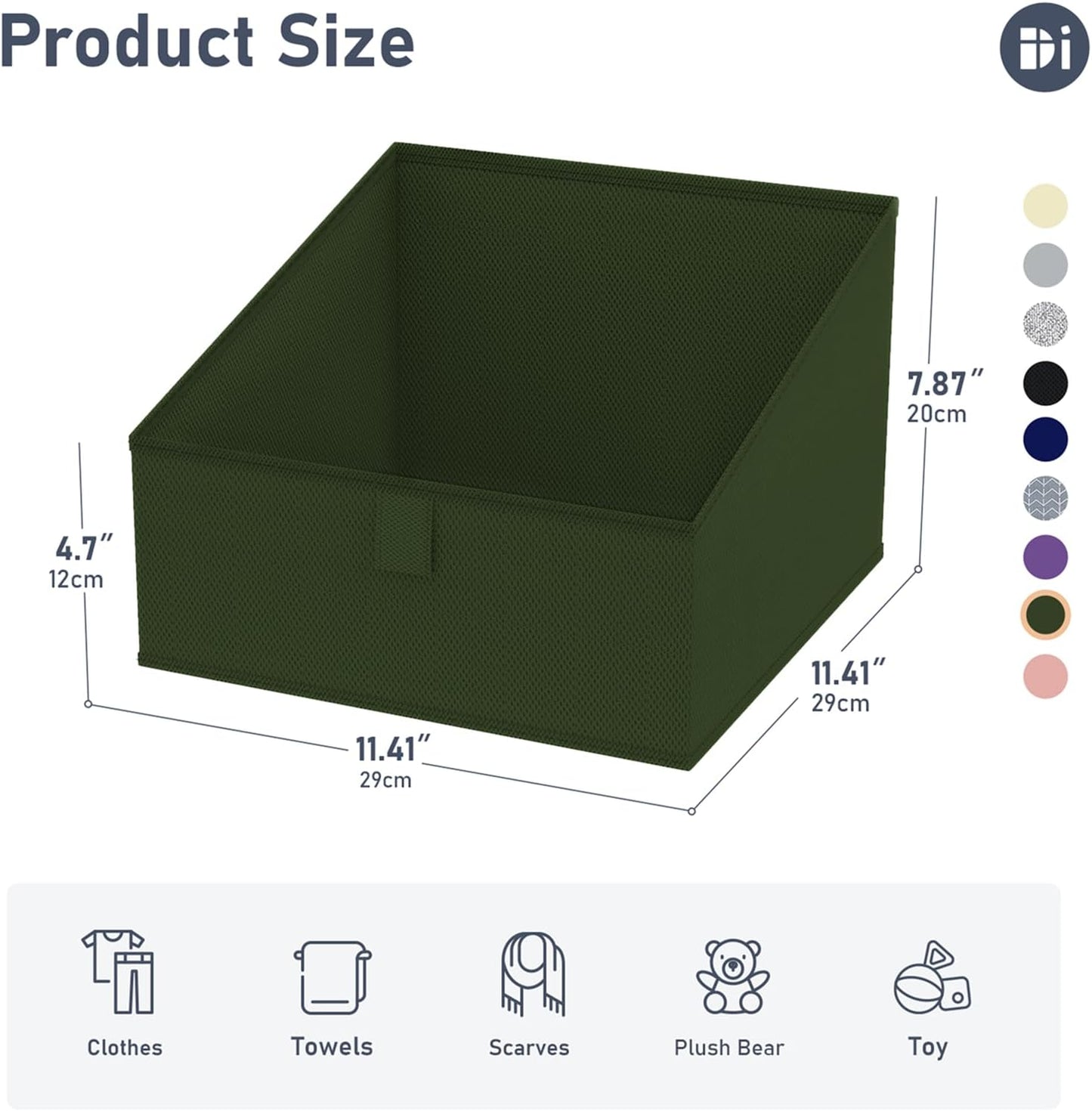 DIMJ Closet Storage Bins 6 Pack - Fabric Trapezoid Closet Organizer Bin, Foldable Storage Baskets for Shelves, Closet Shelf Organizer, Clothing Storage Box for Toys, Books, Towel, Clothes, Green