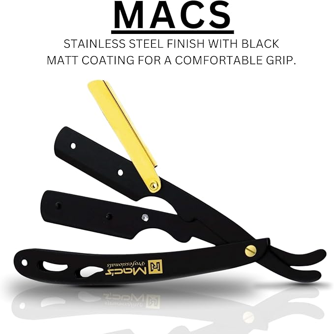 PROFESSIONAL B&G STRAIGHT Edge SHAVING RAZORS,with Black Premium Derby 100 Count Blades-Easy Blades Replacement Mechanism-100% Stainless Steel Macs-049BGP1 (B & G with Black Premium Blades)