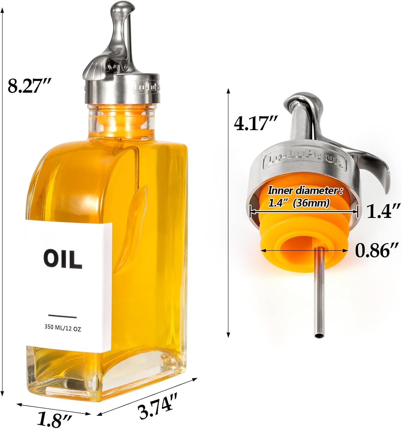 Glass Olive Oil Dispenser Bottle for Kitchen,Oil & Vinegar Dispenser Set, Coffee Syrup Bottles with Stainless Steel Pourers