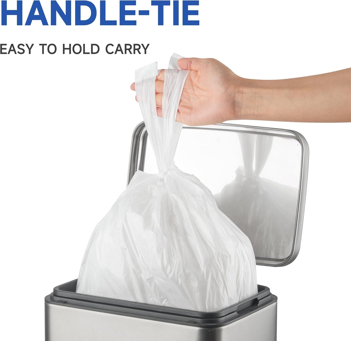 Small Trash Bags with Handles 2.6 Gallon 50 Count White - Ocean Plastic Upcycling - Plastic Garbage Bags, Can Bin & Waste Basket Liner for Kitchen, Bathroom, Office and Pets