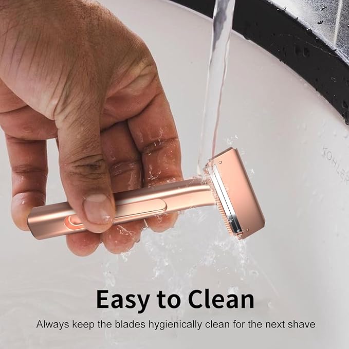 Razors for Women - Dual-Blade Safety Razor with Pivoting Head - Reusable Metal Shaving Razor, with 10 Double Edge Blades, Smooth Close Shave, Rose Glod