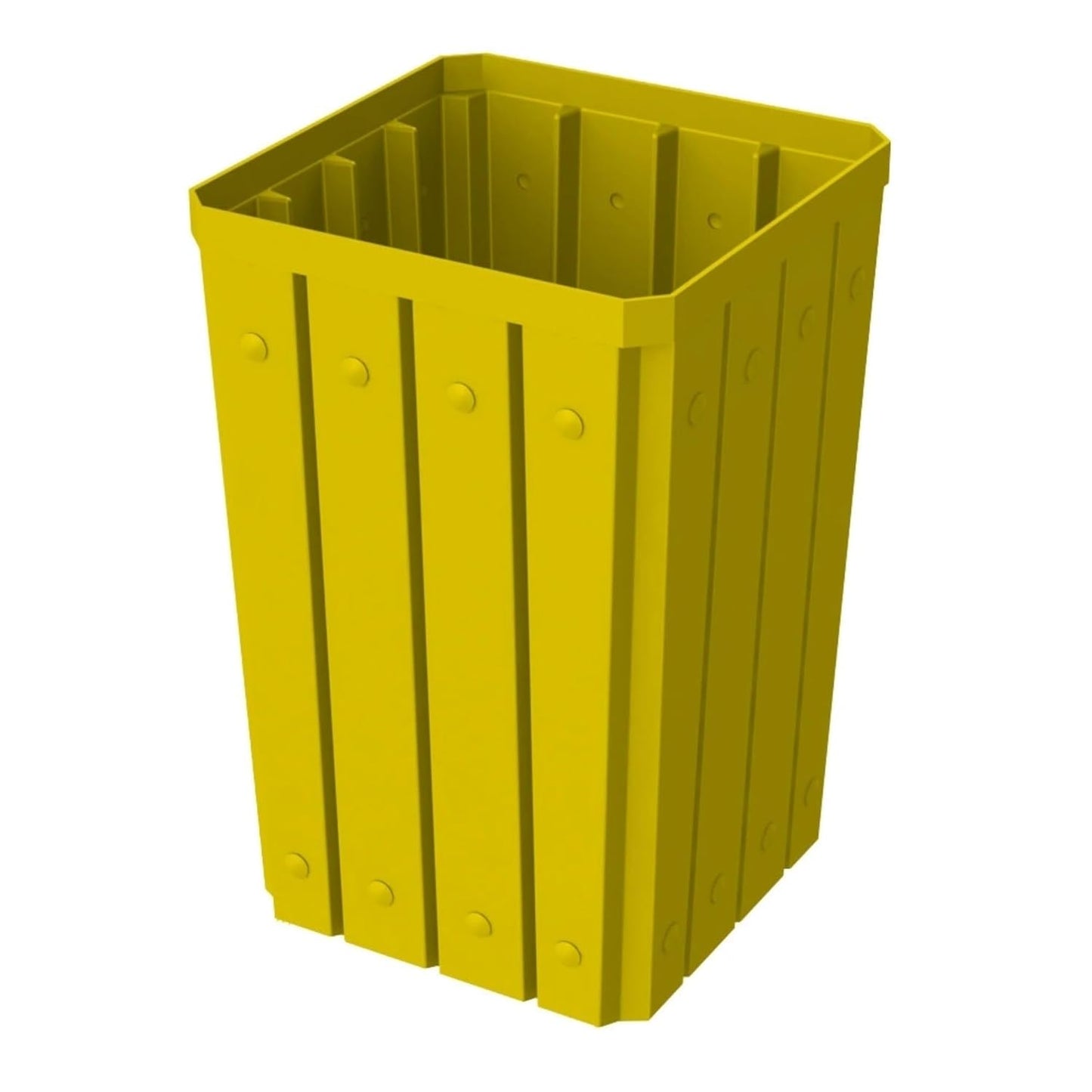 32 Gallon Square Slatted 100% Recycled Plastic Heavy-Duty Commercial Outdoor or Indoor Trash Can with Push Top Lid | Great for Schools and Businesses - Yellow