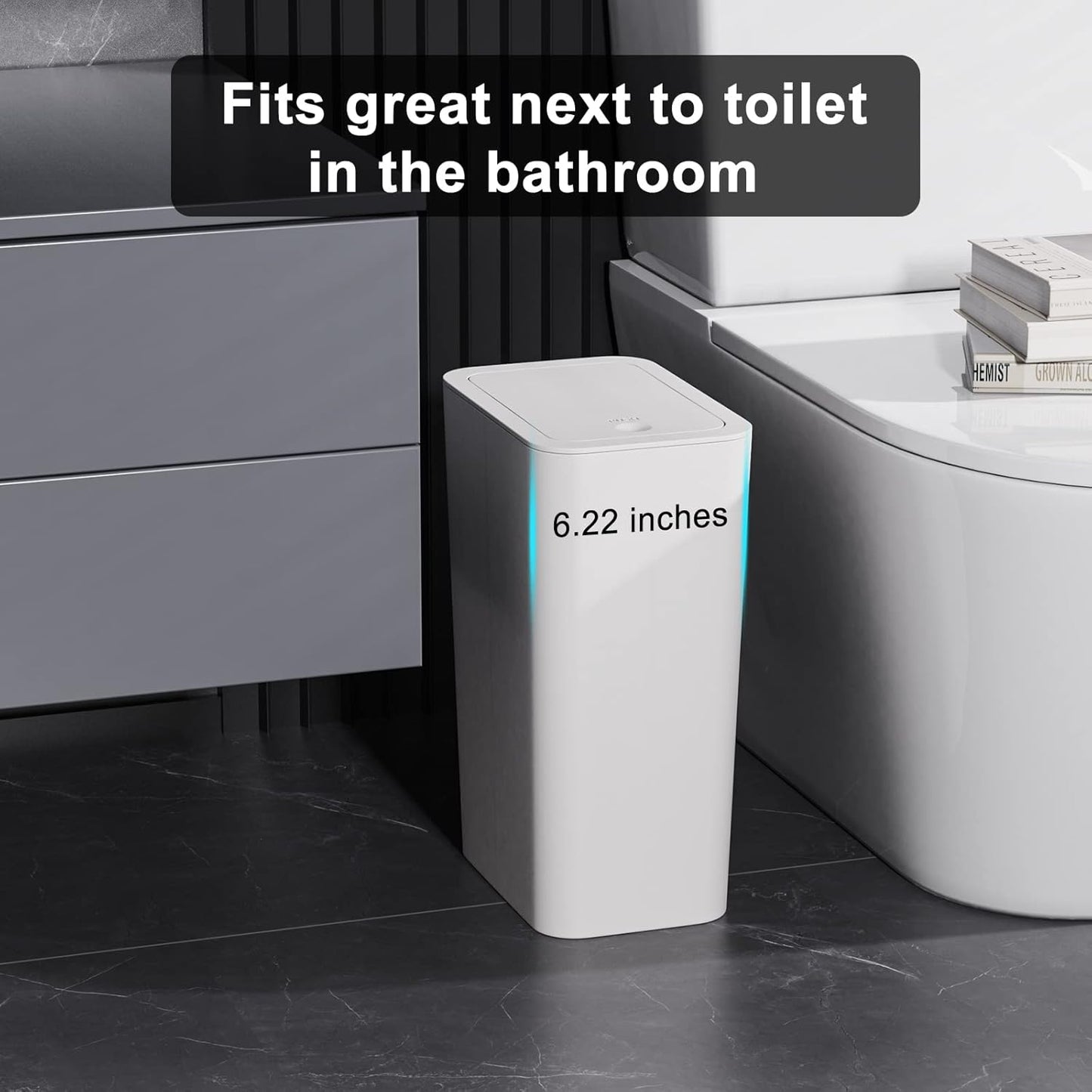 N. NETDOT Bathroom Trash Can with Lid 3 Pack Set,2 Packs 4Gal Slim Kitchen Trash Can and 1 Pack 2.6Gal Garbage Can,Small Trash Bin/Waste Basket for Bedroom,Office(Off White)