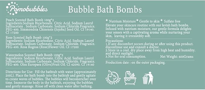 Bath Bombs Scented Rose,Watermelon& Peach Flavor,Perfectly Solved The Problem of batht Bombs Without Bubbles not Allergic not Staining,for Kids Girls Mom,21.2Oz 6Count