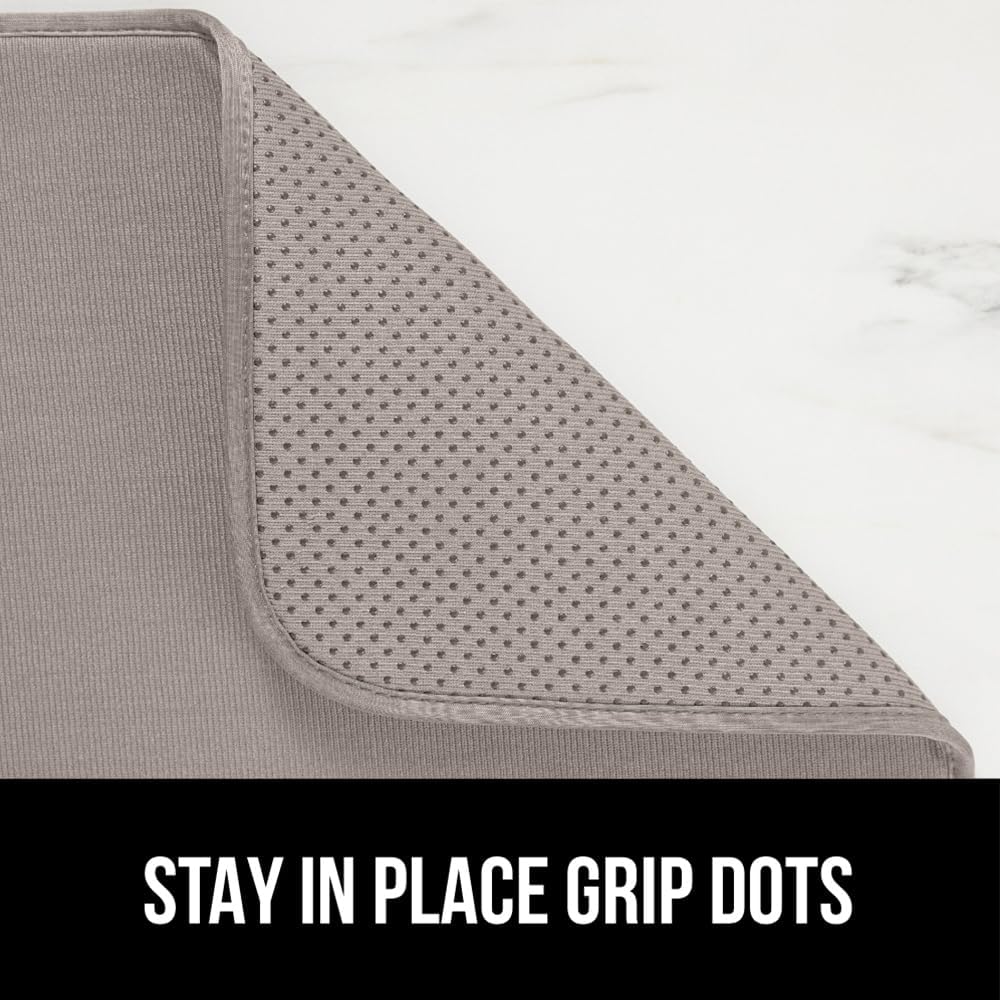 GORILLA GRIP Ultra Water Absorbent Microfiber Dish Drying Mat, Quick Dry Thick Mesh, Slip Resistant Pad for Sink Dishes or Under Rack, Kitchen Counter Accessories, 16x18, Machine Wash, 2 Pack Almond