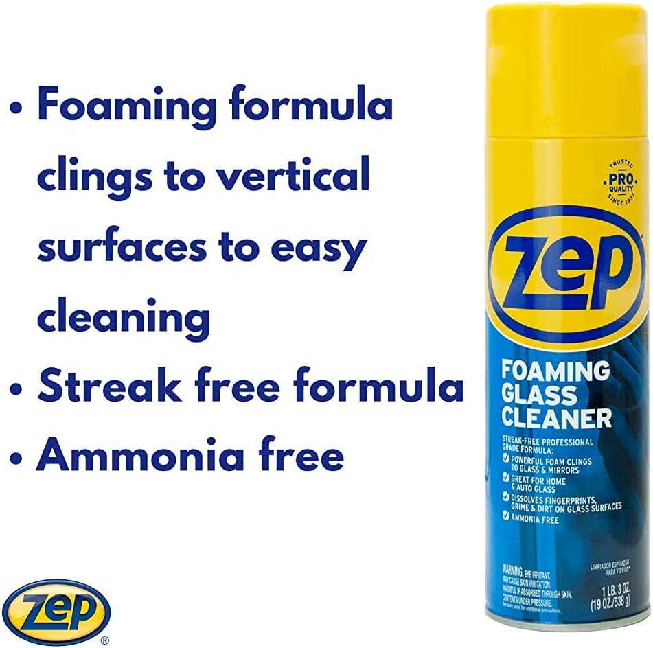 Zep Foaming Glass and Plexiglass Cleaner - 19 oz (Case of 4) ZUFGC19 - Foaming Formula Clings to Vertical Surfaces. Trusted by Pros