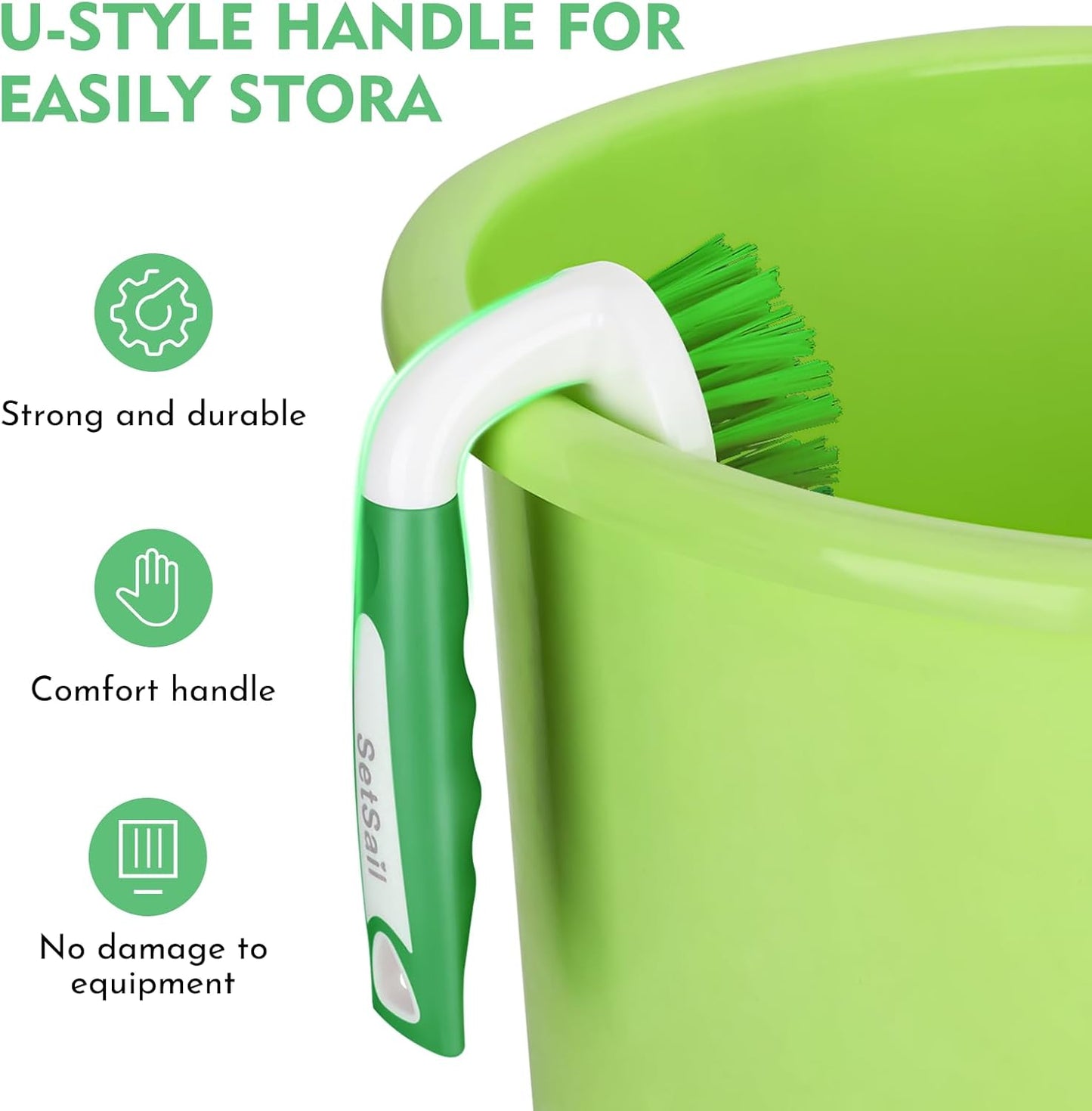 SetSail Scrub Brush, Heavy-Duty Scrub Brushes for Cleaning with Stiff Bristles Cleaning Brush for Shower, Bathroom, Carpet, Kitchen and Bathtub Scrubber - 3 Pack, Green