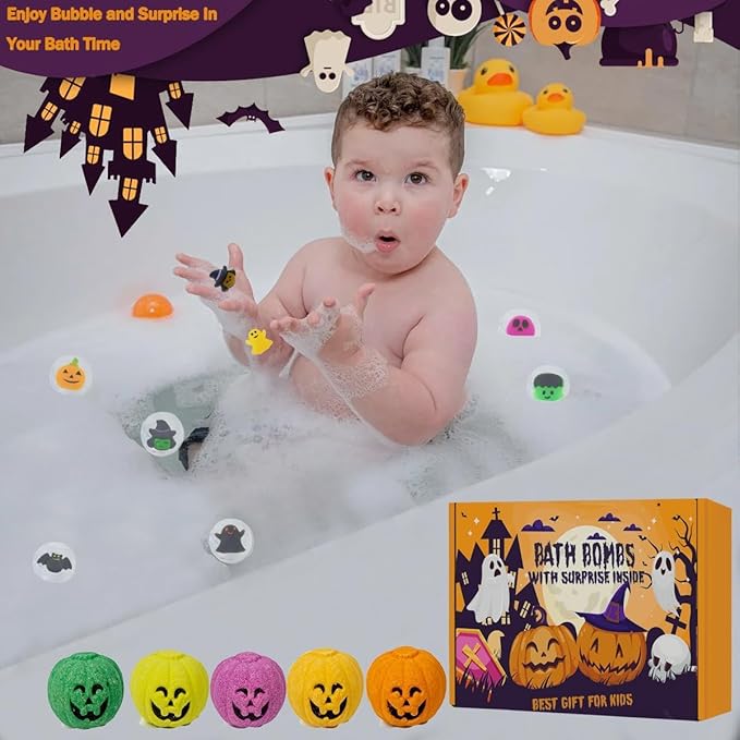 Spooky Bath Bombs for Kids with Surprise Inside, Bubble Bath Bomb with Halloween, Fruity Scents, Relaxing Aromas, Ideal Birthday Gift for Girls