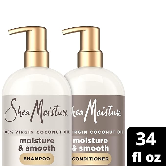 SheaMoisture Shampoo & Conditioner, Moisture & Smooth for Wavy, Curly Hair Strengthening & Frizz Control, 34 Oz Ea