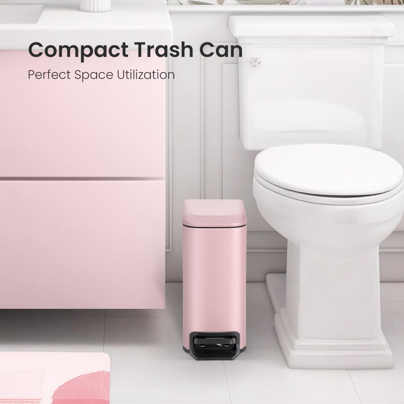 Cesun Small Bathroom Trash Can with Lid Soft Close, Step Pedal, 6 Liter / 1.6 Gallon Stainless Steel Garbage Can with Removable Inner Bucket, Anti-Fingerprint Finish (Pink)