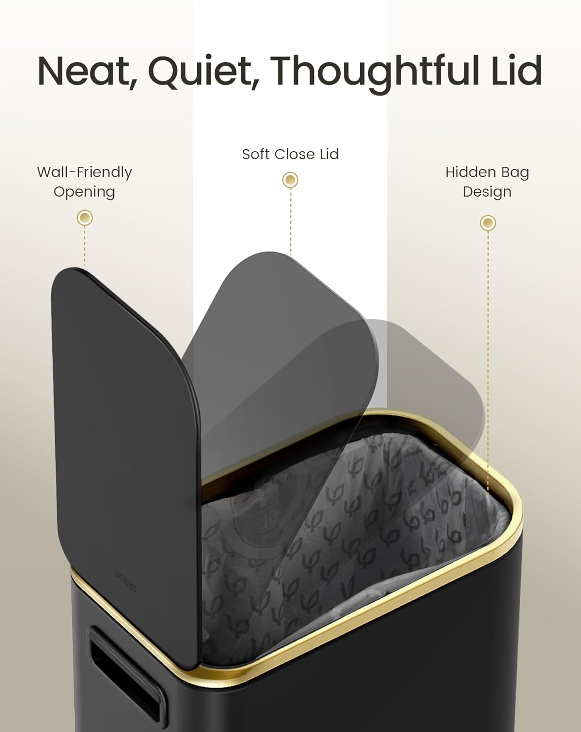 Cesun Small Bathroom Trash Can with Lid Soft Close, 5 Liter/1.3 Gallon Stainless Steel Garbage Can with Removable Inner Bucket, Step Pedal, Slim Waste Basket for Toilet, Office, Bedroom (Black&Gold)