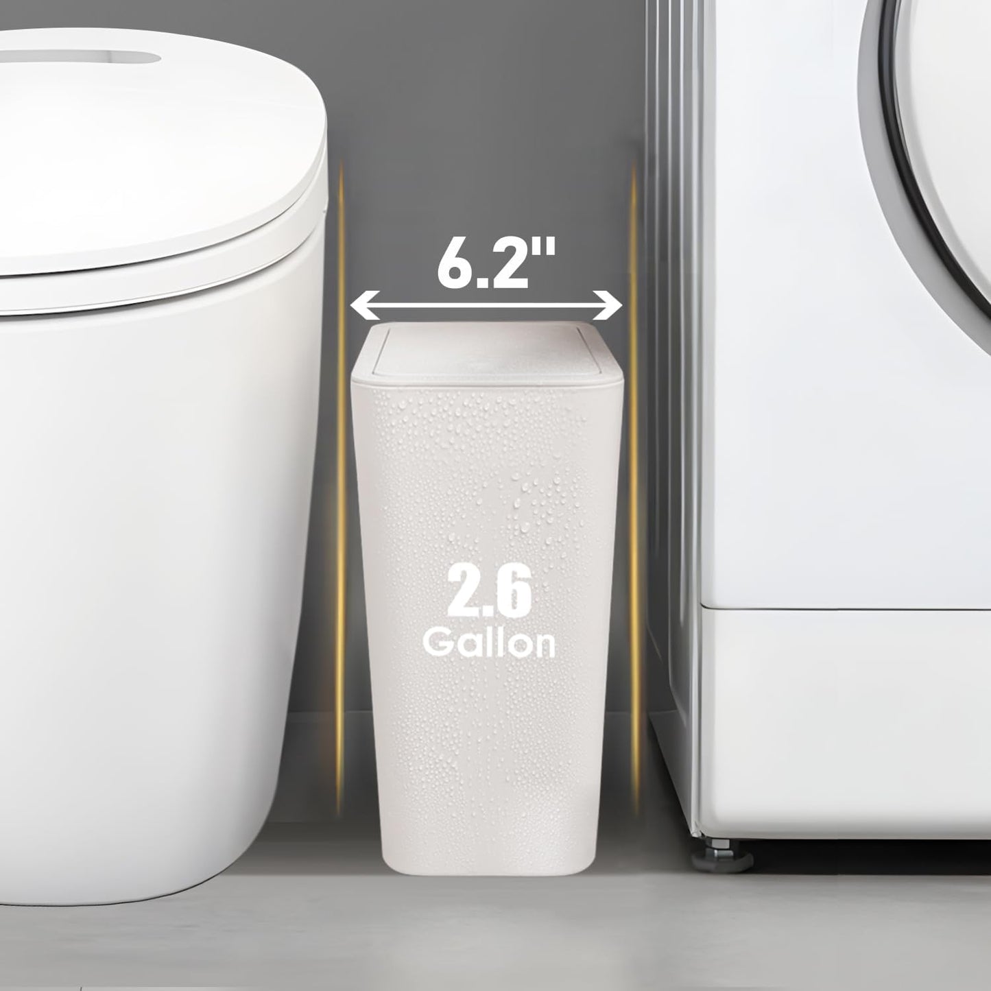 TIPGO Bathroom Trash Can with Lid, 10 Liter/ 2.6 Gallon Slim Garbage Can, Small Trash Bin Waste Basket with Pop-Up Lid for Kitchen, Bedroom, Living Room, Office (White)