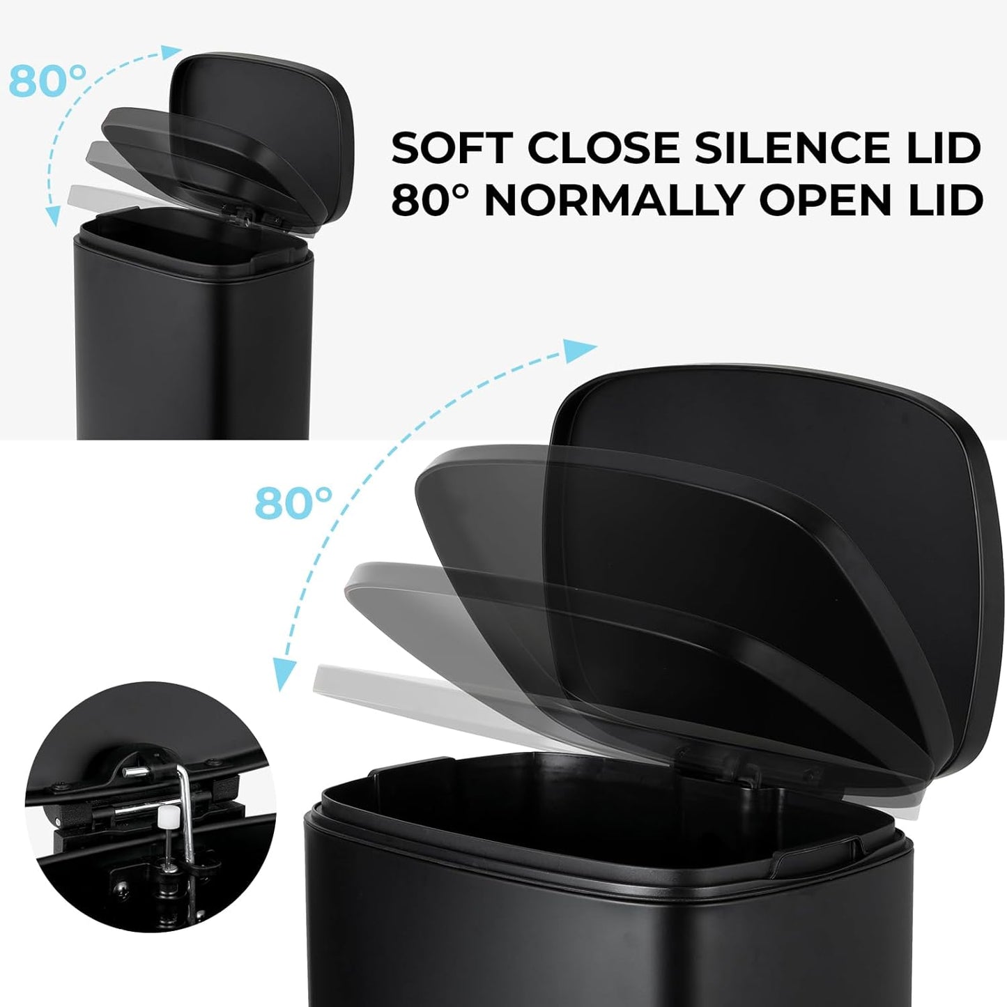 13.2 Gal Kitchen Trash Can, 50L Recycling or Garbage Bin, Brushed Stainless Steel Waste Basket, Soft&Quiet Close Dustbin, with Step-On Pedal, Removable Inner Bucket, for Home, Office, LIving Room