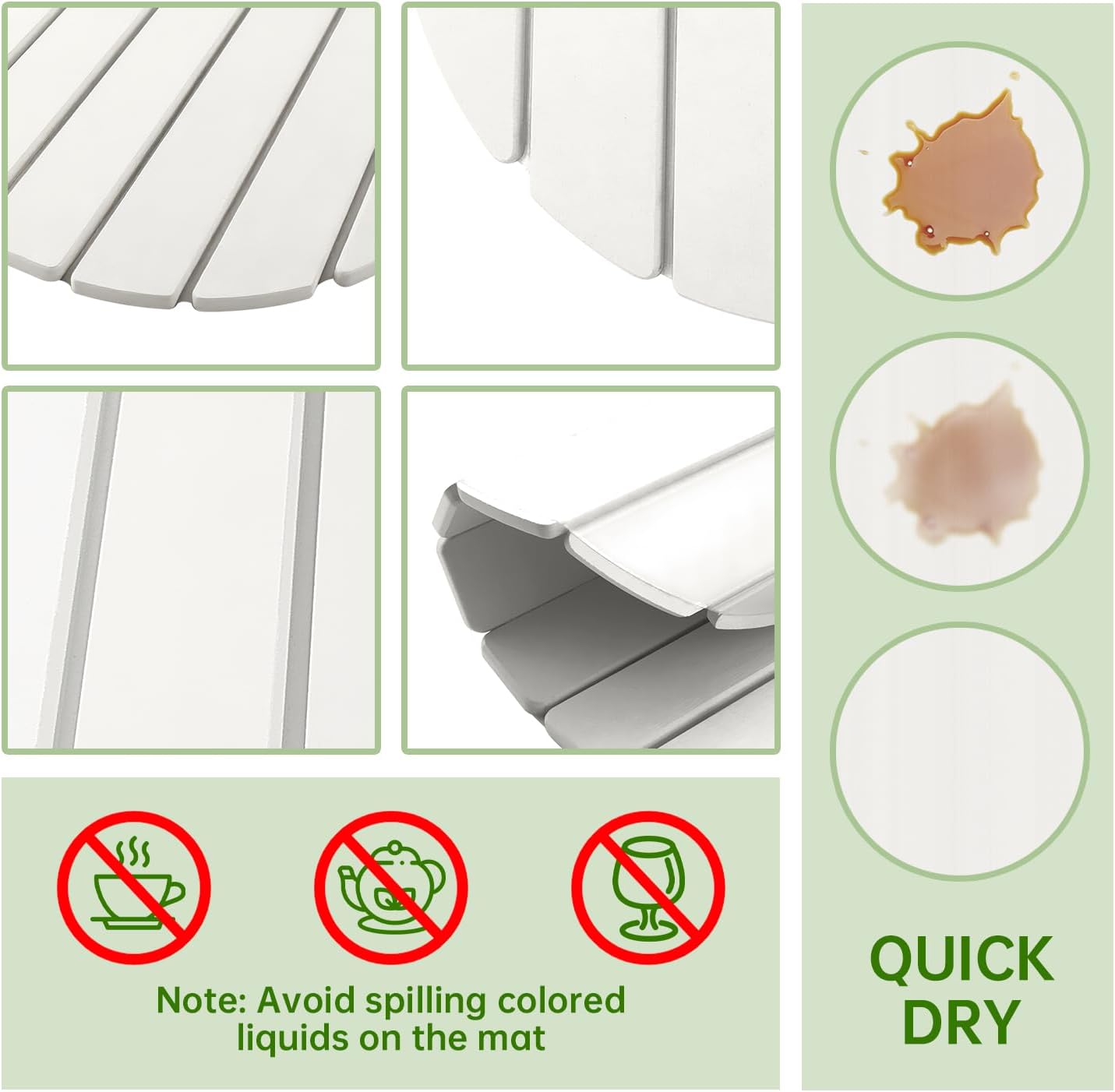 Stone Drying Mat for Kitchen Counter Oval, 23.62"x15.35", Collapsible Quick Dry Dish Drying Mat, Absorbent Diatomaceous Earth Pads Match Any Countertop for Dishes Kitchen and Bathroom