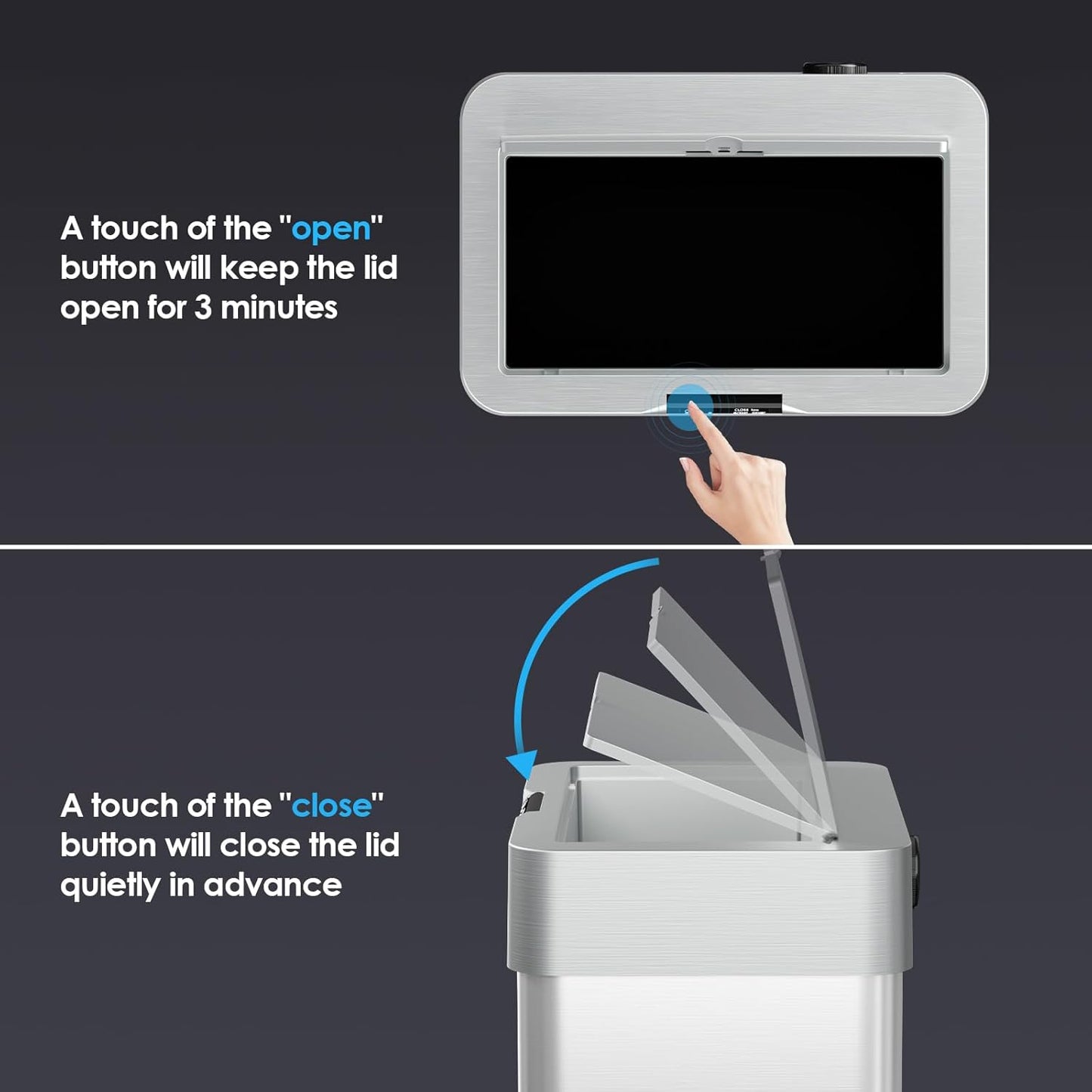 TLSUNNY 16 Gallon Motion Sensor Trash Can,Touchless Automatic Garbage Can,Brushed Stainless Steel Smart Bin,with Bag Holder,Soft Close Lid,for Kitchen,Office,RV,Bedroom,Living Room (Silver, 60L)