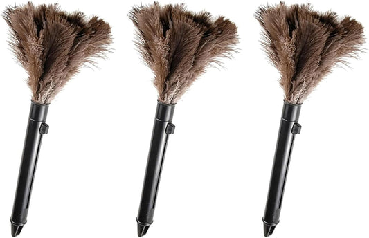 Retractable Feather Duster-Genuine Ostrich Feathers,Anti-Static,Reusable Eco-Friendly Handheld Cleaning for Keyboard,Home,Car,Office(10 to 15 Inches) 3 Pack