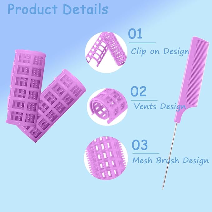 20PCS Plastic Hair Rollers Set 2.5cm/1in Heatless Rollers Hair Curlers Snap on Rollers Self Grip Rollers Hairdressing Curlers Tools for DIY Hairdressing Hair Salon (Purple)